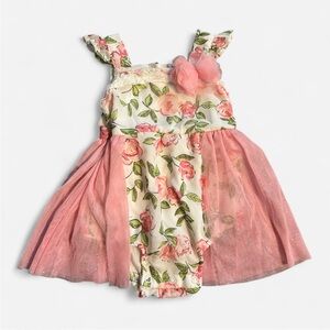 Little Lass Floral Tutu Dress with Pink and Green Accents
